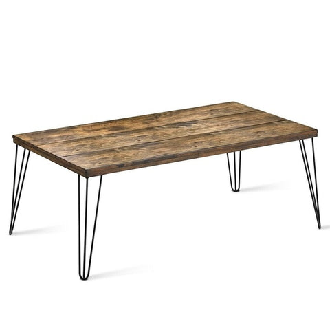 Mixed Stylish Rustic Industrial Solid Wood Rectangular Cocktail Coffee Table Large Rustic Wood Surface Rugged Metal Legs HW60876