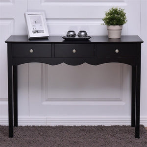 Modern 3 Drawers Hall Table Classic Black Finish Side Table High Quality Sturdy MDF Gloss Surface Vintage Metal Handles HW56185