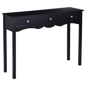 Modern 3 Drawers Hall Table Classic Black Finish Side Table High Quality Sturdy MDF Gloss Surface Vintage Metal Handles HW56185