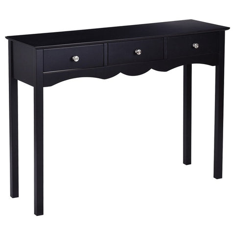 Modern 3 Drawers Hall Table Classic Black Finish Side Table High Quality Sturdy MDF Gloss Surface Vintage Metal Handles HW56185