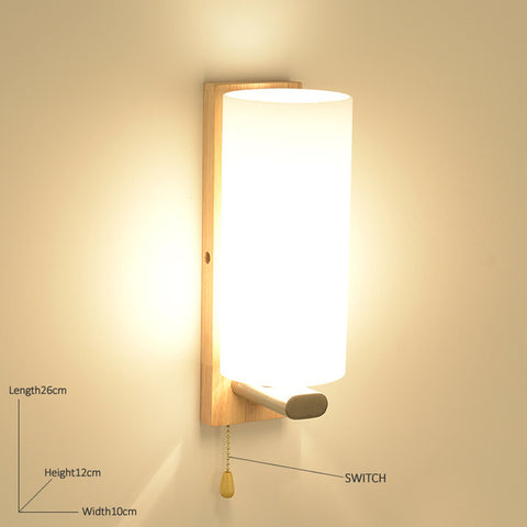 Apextech Wooden Wall Lamp Modern Nordic Style E26 E27 Bulb wall Lights Frosted Glass Shade+Wood Bedside Night light For Home