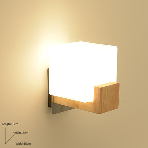 Apextech Wooden Wall Lamp Modern Nordic Style E26 E27 Bulb wall Lights Frosted Glass Shade+Wood Bedside Night light For Home