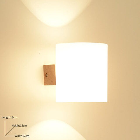 Apextech Wooden Wall Lamp Modern Nordic Style E26 E27 Bulb wall Lights Frosted Glass Shade+Wood Bedside Night light For Home