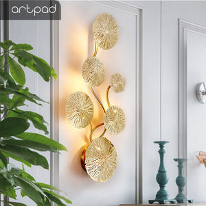 Artpad Copper Lustre Gold Lotus Leaf Wall Lamp Vintage Retro Bedside Living Room Art Decor Home Lighting Wall Sconces G9 Bulb