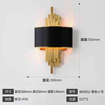 Metal Pipe Living room Led Wall Lamp Gold/Black Body Bedroom Wall Light Corridor Wall Sconce Loft Wall Deco 90-260V Nordic Lamp