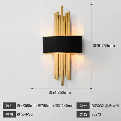 Metal Pipe Living room Led Wall Lamp Gold/Black Body Bedroom Wall Light Corridor Wall Sconce Loft Wall Deco 90-260V Nordic Lamp