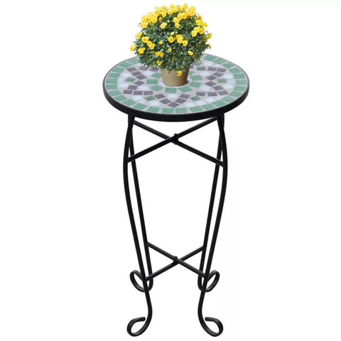 VidaXL New Mosaic Side Table Plant Table Mosaic Color Painted Glass Iron Art Plant Stand Round Side Chair Stools Green White V3.