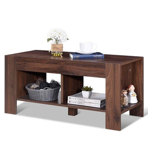 High Quality Simple Design 2-Tier Wood Coffee Table Sofa Durability MDF Side Table Spacious tabletop 2 lower shelves Shelf