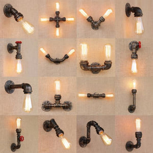 Retro Industrial Wall Lamp Vintage iron rust Water pipe Lamps E27 Loft Light Plated Indoor Lighting Home bedroom restaurant Deco