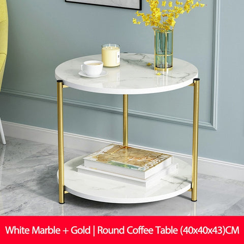 Coffee Table Living room Sofa Side Table Marble texture Wood Double layer Square Table Small end Table Home Furniture