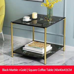 Coffee Table Living room Sofa Side Table Marble texture Wood Double layer Square Table Small end Table Home Furniture