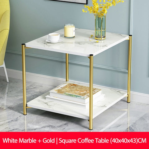 Coffee Table Living room Sofa Side Table Marble texture Wood Double layer Square Table Small end Table Home Furniture