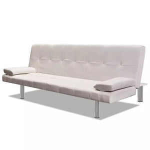 VidaXL Gray Leatherette Sofa Bed With Two Pillows Wooden Structure And Chrome Legs Soft Adjustable Living Room Sofas V3