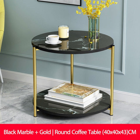 Marble texture Wood Double layer Square Coffee Table Living room Sofa Side Table Table Small end Table Home Furniture