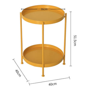 Industrial Style Round Double Layers Folding Handmade Removable Retro Tea Coffee Table for Living Room