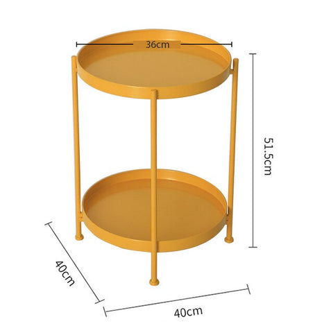 Industrial Style Round Double Layers Folding Handmade Removable Retro Tea Coffee Table for Living Room