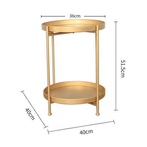 Industrial Style Round Double Layers Folding Handmade Removable Retro Tea Coffee Table for Living Room