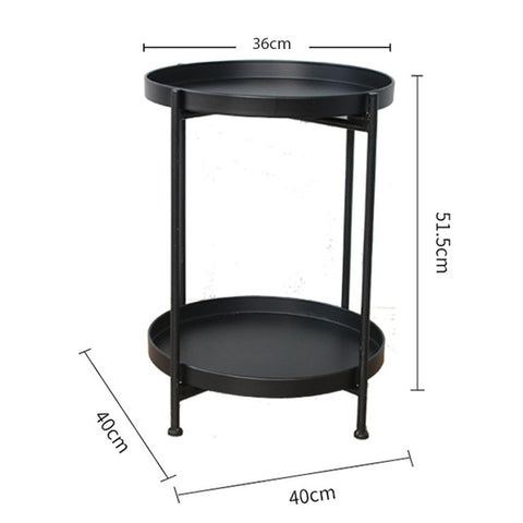 Industrial Style Round Double Layers Folding Handmade Removable Retro Tea Coffee Table for Living Room