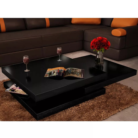 VidaXL Modern Wooden Coffee Table 3 Shelves Shiny Fashion Wood Grain Stretchable Living Room Home Furniture