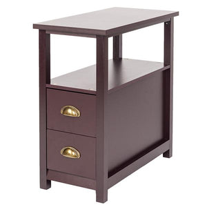 Modern Simple Double-tier Coffee Side Table with Two Drawers Coffee Living Room Storage Cabinet