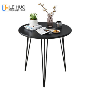 Round Coffee Table Durable Compact Small Dinning Table Black White Wooden Tea Tabke with Steel Legs for LIving Room and Bed Room