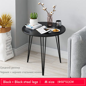 Round Coffee Table Durable Compact Small Dinning Table Black White Wooden Tea Tabke with Steel Legs for LIving Room and Bed Room