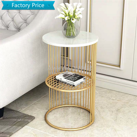 Nordic Simple Golden iron Coffee Table with Marble tabletop Living Room Minimalist Bed Iron Small Table Sofa Shelf 30*55cm