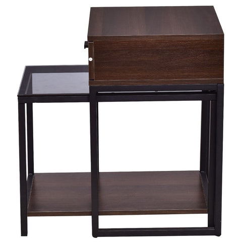 2 Pcs Metal Frame Wood Glass Top Nesting Side Table Minimalist High Quality Modern Living Room Furniture Set HW56083