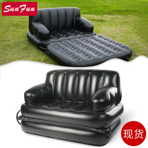 Black Household and Outdoor Inflatable Sofa Thickened PVC Outdoor Folding Portable Inflatable Bed Lazy Sofa with Air Pump (220V)