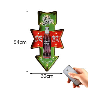 Lanpulux Vintage LED Wall Lamp Iron Art Route66 Cola Ice Cream Night Lights Remote Control Coffee Bar Resturant Decor Lighting