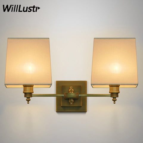 Modern Wall Lamp CLARIDGE DOUBLE SCONCE WITH LINEN SHADE American Vintage Bronze Fixture Hotel Bedside Restaurant Cafe Bar Light