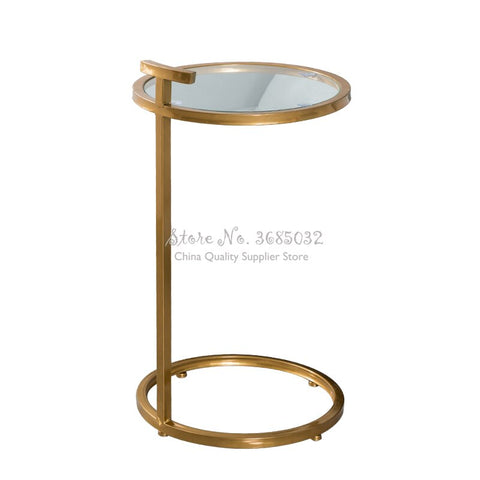 European Simple Side Table golden Paint Iron Round Corner Table Wooden / Iron Desktop Coffee Table Living Room Furniture 70*40cm