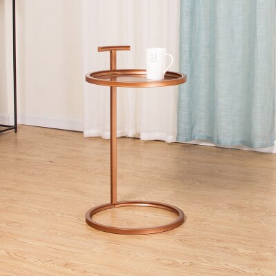 European Simple Side Table golden Paint Iron Round Corner Table Wooden / Iron Desktop Coffee Table Living Room Furniture 70*40cm