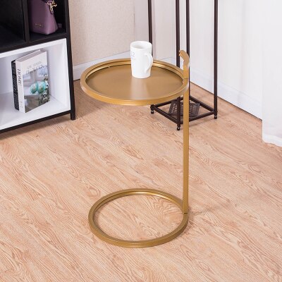 European Simple Side Table golden Paint Iron Round Corner Table Wooden / Iron Desktop Coffee Table Living Room Furniture 70*40cm