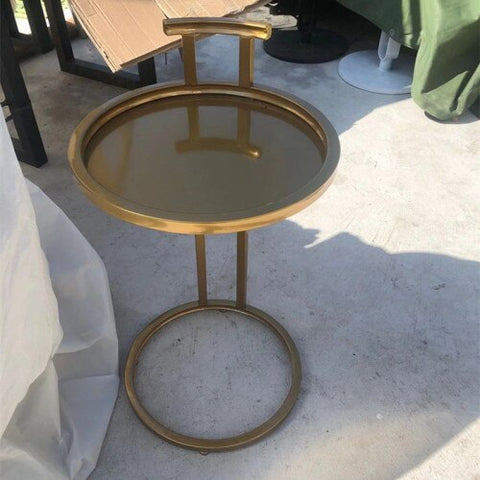 European Simple Side Table golden Paint Iron Round Corner Table Wooden / Iron Desktop Coffee Table Living Room Furniture 70*40cm