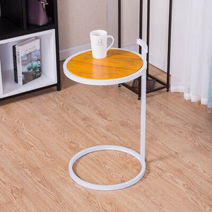 European Simple Side Table golden Paint Iron Round Corner Table Wooden / Iron Desktop Coffee Table Living Room Furniture 70*40cm