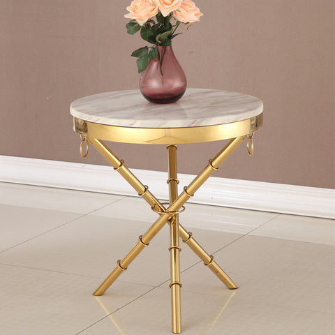 Golden Corner Gold-plated Round Coffee Table Stainless Steel Corner Marble Side Table