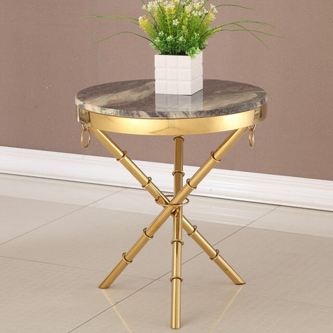 Golden Corner Gold-plated Round Coffee Table Stainless Steel Corner Marble Side Table