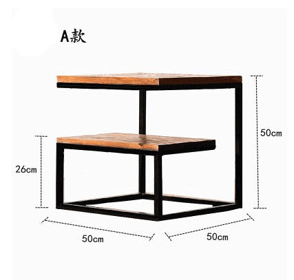 Loft industrial wind retro solid wood coffee table small square table wrought iron bedside sofa side seating few phone table