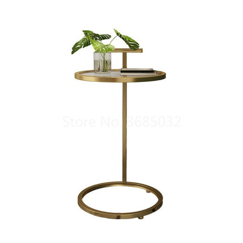 Nordic Gold Coffee Table Living Room Rack Sofa Corner Round Movable Bedside Table Living Room Study Table Metal Glass Sidetable