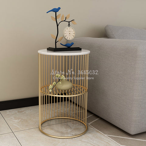 Nordic Simple Golden Coffee Table Living Room Minimalist  Bed Iron Small Table Sofa Shelf 30*55cm