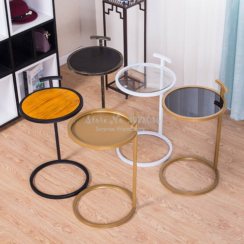 European-style Simple Small Side Table Iron Round Corner Table Wooden / Iron Desktop Living Room Table Coffee Table Tea Desk