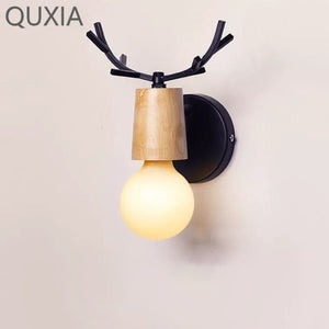 QUXIA LED Wall Lamp Wooden Iron Nordic Vintage Modern Loft Bathroom Bedroom Living Room Bedside Stair Home Children's Lights