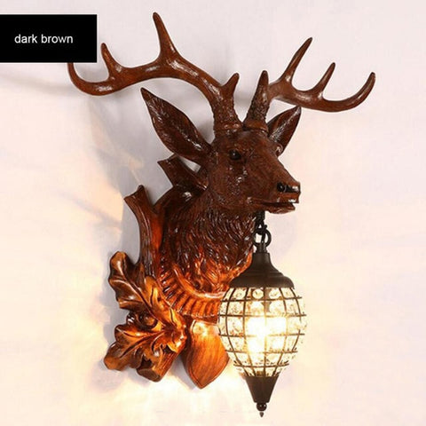 BOCHSBC Deer Head Retro Wall Lamp Resin Antler Decorative LED Lamp Apply To Kitchen Dining Room Bedroom Chrismas Lights Lompara