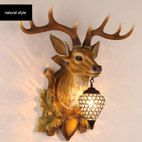 BOCHSBC Deer Head Retro Wall Lamp Resin Antler Decorative LED Lamp Apply To Kitchen Dining Room Bedroom Chrismas Lights Lompara