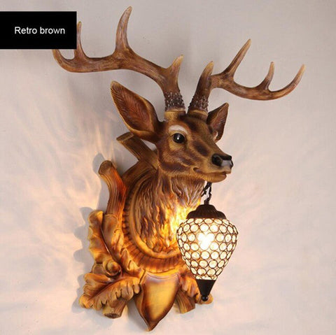 BOCHSBC Deer Head Retro Wall Lamp Resin Antler Decorative LED Lamp Apply To Kitchen Dining Room Bedroom Chrismas Lights Lompara