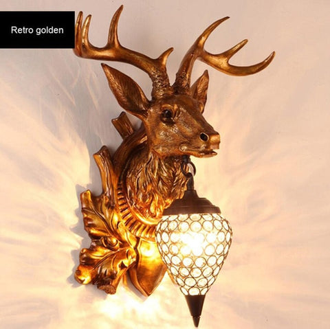 BOCHSBC Deer Head Retro Wall Lamp Resin Antler Decorative LED Lamp Apply To Kitchen Dining Room Bedroom Chrismas Lights Lompara