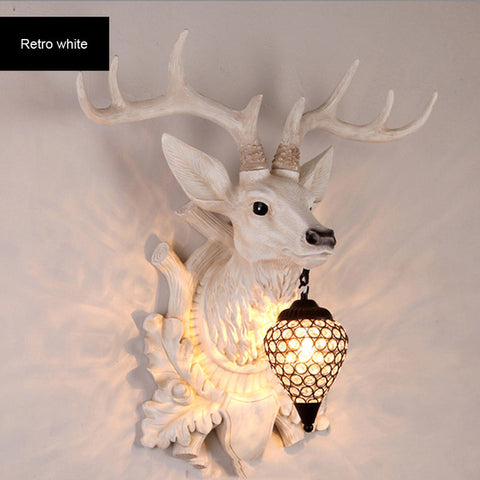 BOCHSBC Deer Head Retro Wall Lamp Resin Antler Decorative LED Lamp Apply To Kitchen Dining Room Bedroom Chrismas Lights Lompara