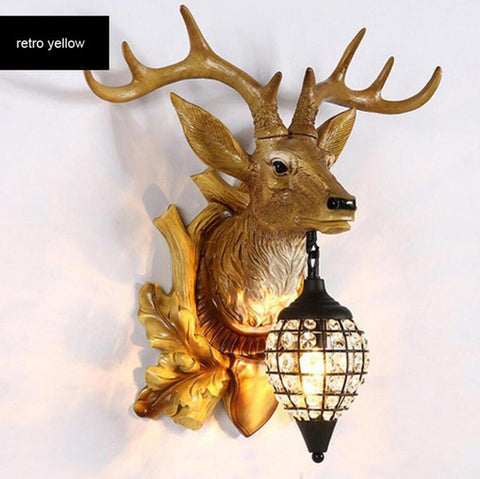 BOCHSBC Deer Head Retro Wall Lamp Resin Antler Decorative LED Lamp Apply To Kitchen Dining Room Bedroom Chrismas Lights Lompara