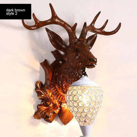 BOCHSBC Deer Head Retro Wall Lamp Resin Antler Decorative LED Lamp Apply To Kitchen Dining Room Bedroom Chrismas Lights Lompara